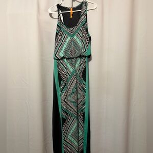 Magic Black and Teal Geometric Maxi Dress